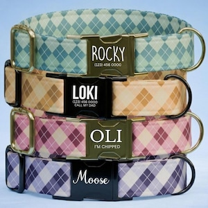 Argyle Personalized Dog Collar Custom Name Diamond Design Argyle Pet ID Tag (OG-530)