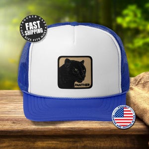 Black Panther Trucker Cap Hats for Outdoor Lovers Cool Gift for Dads Trendy Summer Accessory Animal Lover Cap Wild Jungle Animal Patch Style