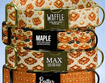 Waffle and Maple Pattern Dog Collar, Personalized Engraved Buckle, Handmade in USA (OG-598)