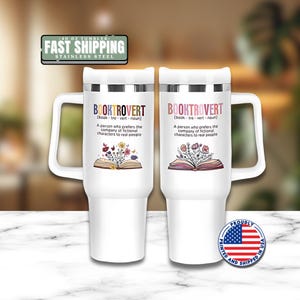 Booktrovert 40oz Tumbler Book Lover Cup with Straw & Handle Gift for Book Lovers Bookish Gift Idea Cute Reading Travel Mug for Bookworms