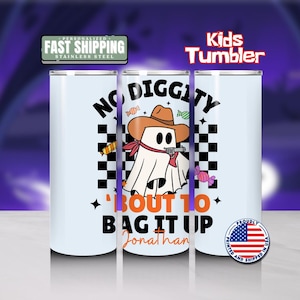 Personalized Halloween Kids Tumbler 20 oz Skinny Tumbler with Name Trick or Treat Ghost Cup for Kids Halloween Gift Spooky Fall Drinkware