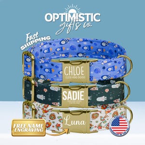 Personalized Space Rockets Dog Collar with Name Engraved Cute & Soft Adjustable Collar Leash Set Unique Astronaut Pet Dog Tag Gift (OG-74)
