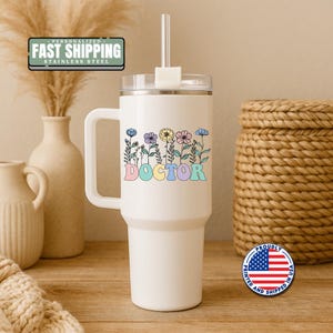 Personalized Doctor Tumbler 40oz Tumbler with Handle & Straw Custom Name Tumbler for Doctors Medical Grad Gift Cup for Women in Medicine