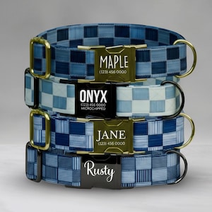 Denim Collar Custom Name Dog Collar With Gold Buckle Engraved Pet Tag Adjustable Jean Style (OG-451)