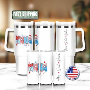 Personalized Nana 20oz and 40oz Tumbler with Straw Personalized with Grandkid Names Gift for Nana 4th of July Nana Travel Coffee Cup Tumbler