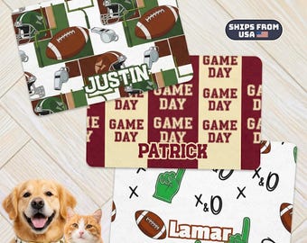 The Spiffy Dog Personalized Football Pet Mat Custom Dog Name Non-Slip Feeding Bowl Rug 12x18"