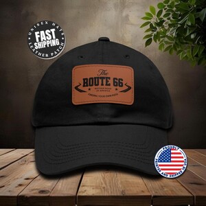 Vintage Route 66 Dad Hat with Leather Patch Americana Style for Road Trip Lovers Perfect Travel Gift for Dad, Husband, Boyfriend Travel Cap
