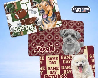 The Spiffy Dog Personalized Football Pet Mat Custom Dog Name Non-Slip Feeding Bowl Rug 12x18"