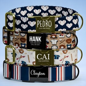 Personalized Baseball Dog Collar with Leash Custom USA Handmade Sports Collar Engraved Nameplate Puppy Pet Accessory Gift (OG-544)