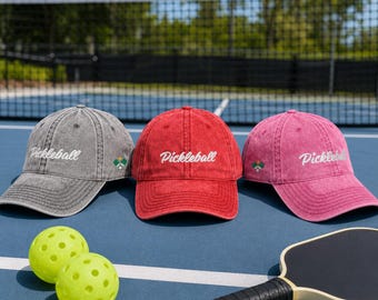 Retro Pickleball pet met borduurwerk, vintage pet van gewassen katoen, verstelbare pet met laag profiel, cadeau voor pickleballspelers (dames en heren), OTTO 18-1248