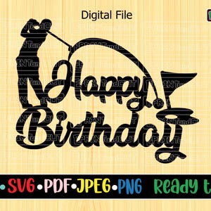 Happy Birthday Golf Men-Thema - Tortenstecker, fertig zum Ausschneiden.