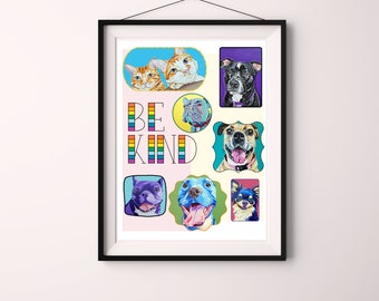 Be Kind Printable Art, Boho Graphic Kid Room, Animal Pet Art, Playroom Decor | Digital Download 8x10", 11x14"