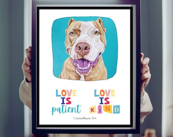 Love Is Patient, Love Is Kind Printable Art, Boho Graphic Kid Room, Animal Pet Art, Playroom Decor | Digital Download 8x10", 11x14"