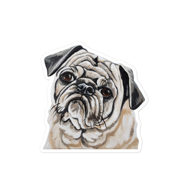 Cute Tan Pug Artwork Sticker for Notebook, Cup, Car & More | Bubble-free stickers