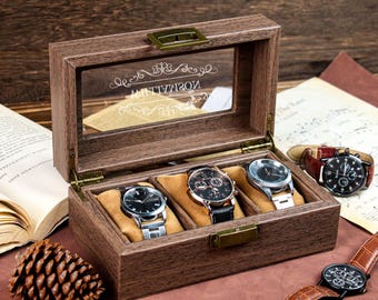 Custom Engraved Watch Box for Men,Personalized Watch Storage,Personalized Travel Watch box for Husband,Personalized Gifts for Him for Father