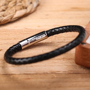 Personalized Leather Bracelet,Engraved Name Bracelet,Custom Bracelet For Men,Men's Hidden Message Bracelet, Father's Day Gift,Men's Gift