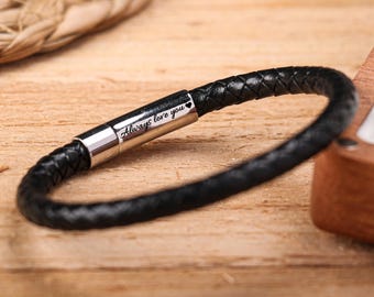Personalized Leather Bracelet,Engraved Name Bracelet,Custom Bracelet For Men,Men's Hidden Message Bracelet, Father's Day Gift,Men's Gift