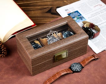 Personalised Watch Box for 3 slot Watches,Personalized Watch Storage,Custom Engraved Watch Box for Men,Personalized Gift for Him Husband Dad