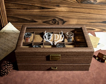 Vitrina de reloj personalizada con cajón para hombre, caja de reloj personalizada con grabado personalizado para hombre, estuche para reloj, soporte para reloj para hombre