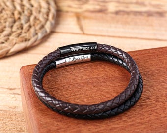 Personalized Leather Bracelet,Engraved Men's Name Bracelet,Custom Bracelet For Men For Dad,Personalized Gift For Him, Father's Day Gift