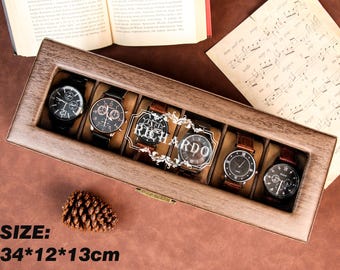 TWO Layers 6 Slot Personalized Men's Watch Box |with Drawer Watch Display Case for 6Watches,Custom Watch Storage Case, Watch Box for Mens