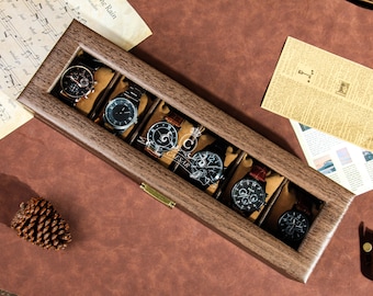 Estojo personalizado para guardar relógios, ideal para homens, pais, maridos e namorados. Caixa personalizada para até 6 relógios, com gravação personalizada. Presente perfeito para o Dia dos Pais.
