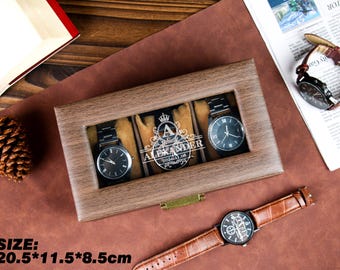 Personalized Watch Case for 3 Watches Men Gifts Custom Engraved Watch Box for Men | Watch Case | Gift for Husband, Boyfriend,Dad,Grandpa