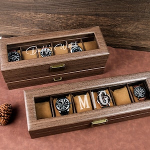 Op maat gegraveerde horlogedoos, gepersonaliseerde horlogekast, op maat gemaakte sieradendoos voor horloge-opberger, vaderdagcadeau, jubileum verjaardagscadeau voor mannen