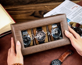 Personalized Watch Storage |Customize Men Gift| Custom Engraved Watch Box for Men | Watch Case | Gift for Husband, Boyfriend,Dad,Grandpa