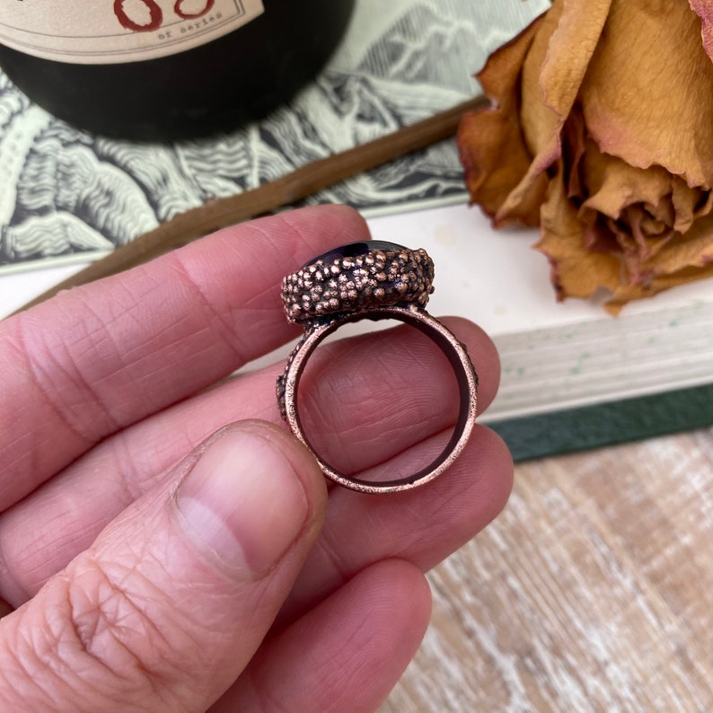 Size 8.75 Electroformed Copper Ring Crystal Ring Amethyst Ring