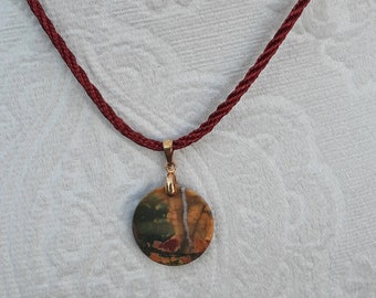 Natural Red Creek Jasper pendant+gold plated sterling silver bail+red silk cord+gold plated stainless steel needle clasp