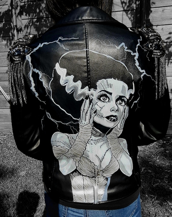 Handpainted Bride of Frankenstein Faux Leather Jacket - Etsy