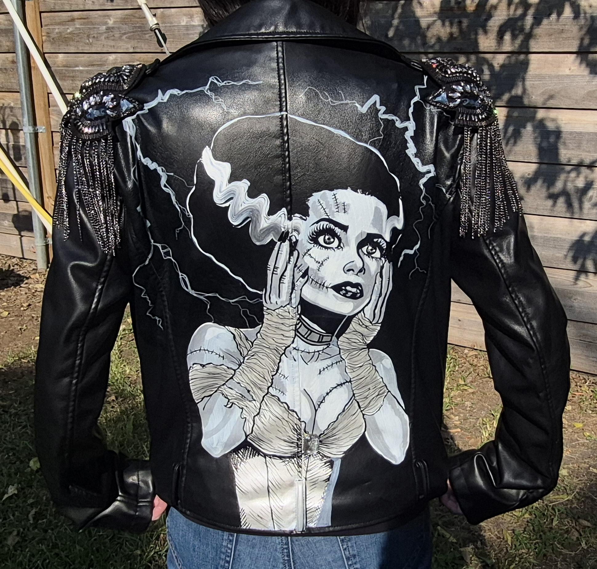 Handpainted Bride of Frankenstein Faux Leather Jacket - Etsy