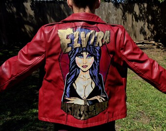 Handpainted Elvira Faux Leather Jacket! - Etsy