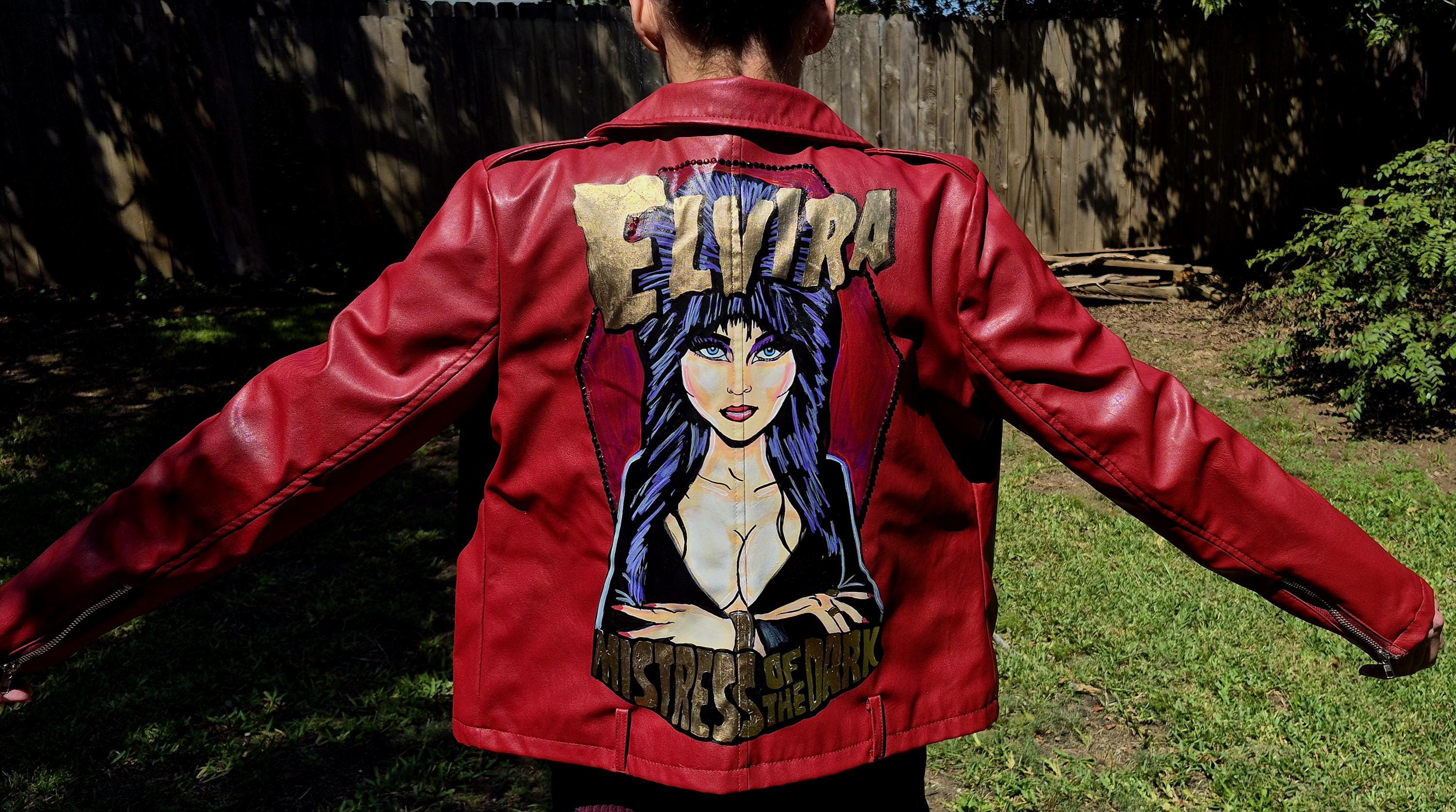 elvira スカジャン Handpainted Elvira Faux Leather Jacket! - Etsy