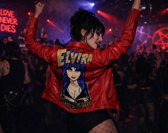 Handpainted Elvira Faux Leather Jacket! - Etsy