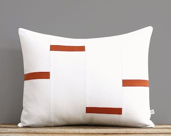 Cream and Burnt Orange Dash Pillow Cover, NEW Interconnection Pillows (16x20) by Jillian Rene Decor, Scattered Lines Stripes, Dash Pillow