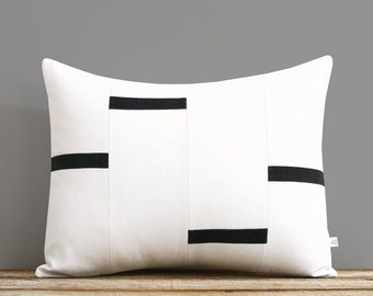 NEW Interconnection Pillows, Cream and Black Dash Pillow Cover (16x20) by Jillian Rene Decor, Scattered Lines Stripes, Black and White