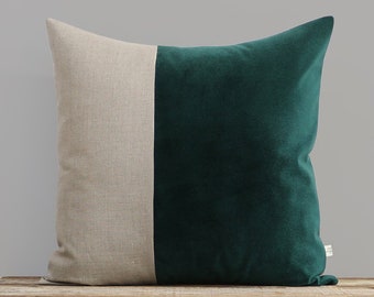 CUSTOM Velvet Colorblock Pillow Cover Colorblock Velvet Pillow Deep Teal