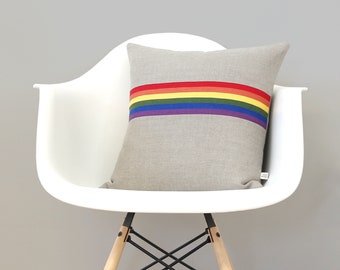 Rainbow Pillow Cover (16x16) Rainbow, Multicolor Stripes by JillianReneDecor, Pride Pillow, Red Orange Yellow Green Indigo Violet