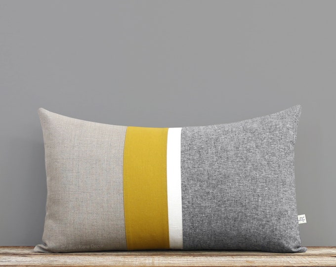 Chambray and Mustard Yellow Striped Lumbar Pillow Cover Etsy