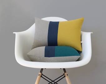 CUSTOM Color Block Pillow Cover (Set of 2) | Original 12x16 Design by JillianReneDecor, Modern Home Decor, Mustard Yellow, Teal, Colorblock