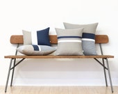 Navy & Chambray Striped Colorblock Pillow Cover Set of 4 - Modern Home Decor by JillianReneDecor