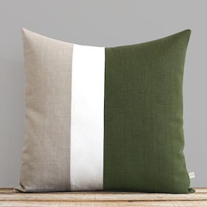 Olive Linen Colorblock Pillow Cover 20x20 Modern Home Decor Green Fall Trends AS SEEN in Good Housekeeping with Emily Henderson image 1