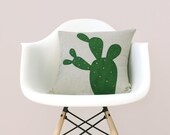 Cactus Pillow Cover with Metallic Copper Studs, Prickly Pear, Decorative Pillows by JillianReneDecor, Hollywood Botanical, Boho Desert Chic