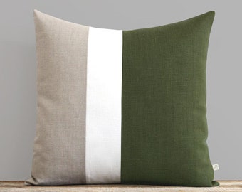 Olive Linen Colorblock Pillow Cover (20x20) - Modern Home Decor - Green Fall Trends - AS SEEN in Good Housekeeping with Emily Henderson