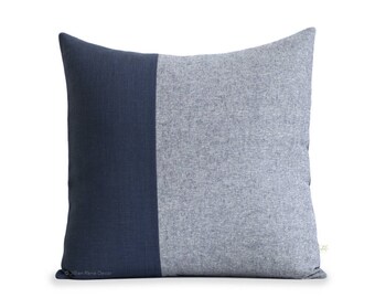 20x20 Black Chambray Colorblock Pillow Navy Chambray Pillow Cover Set of 2