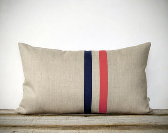 Coral and Navy Striped Pillow - 12x20 - Modern Home Decor by JillianReneDecor | Colorblock Stripes | Cayenne | Spring Home Decor, Peach Echo