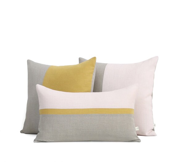Yellow and Pale Pink Colorblock Pillow Cover Set of 3 Etsy