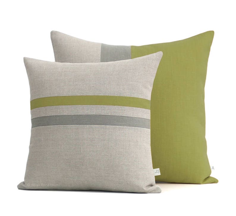 Color Block Stripe Pillow Set Linden And Grey Striped Etsy